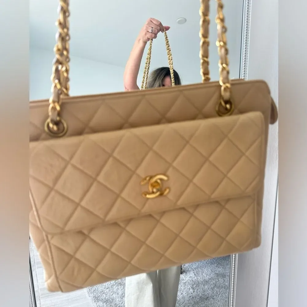 Chanel Caviar Vintage Tote Bag with Double chain straps